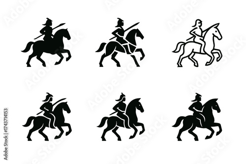 Mongol Empire Logo Variations. The rise and fall of empires throughout history. Set Logo of Mongol Empire: horse rider. harmonious logo variations of the same