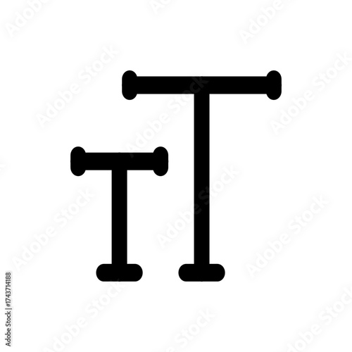 Two black t shaped structures of different sizes with rounded ends on a plain white background image view