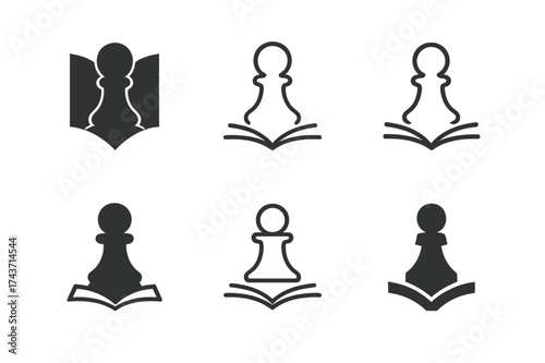 Creative Chess Icon Designs. Mastering new skills and hobbies. Set Logo of Mastering new skills and hobbies: Chess pawn. harmonious logo variations of the same