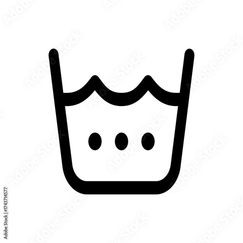 Illustration of a wash basin symbol with wavy water line and three dots indicating delicate washing cycle