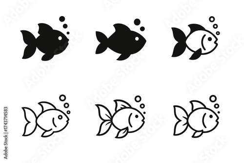 Goldfish Logo Variations. Fish breathing. Set Logo of Fish breathing: Goldfish. harmonious logo variations of the same emblematic concept, each with different