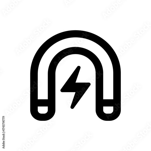 Illustration of a black and white horseshoe magnet with a lightning bolt inside the horseshoe shape image