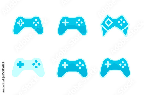 Gaming Logo Variations. Digital gaming leagues. Set Logo of game controller: stylized controller with glowing accents. harmonious logo variations of the same