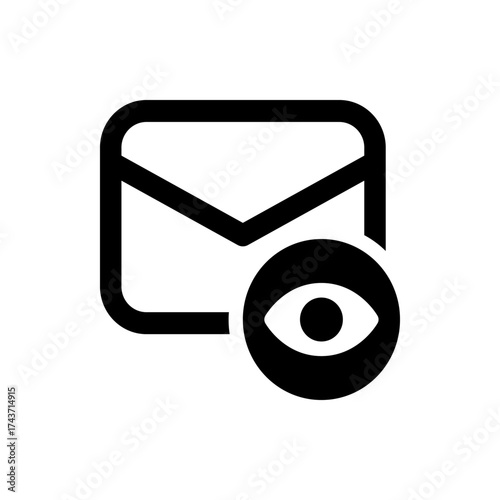 Black outline of an email envelope with an eye icon symbolizing read message notification status sign