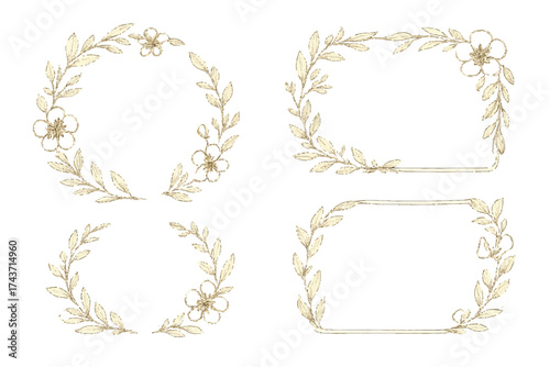 Golden laurel wreath vector frames, borders, and antique design elements