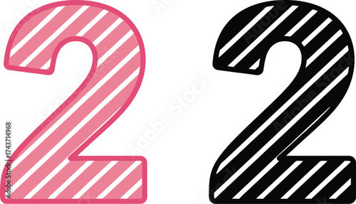 Isolated pink number two with stripes for birthday celebration