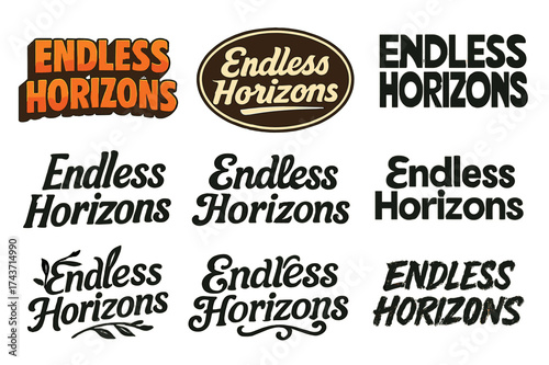 Creative Lettering Grid. Endless Horizons. Set lettering. harmonious lettering variations of the same emblematic concept, each with different
