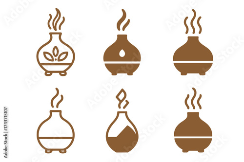 Evening Routine Logos. Planning a relaxing evening routine to unwind. Set Logo of Planning a relaxing evening routine to unwind: Essential oil diffuser.
