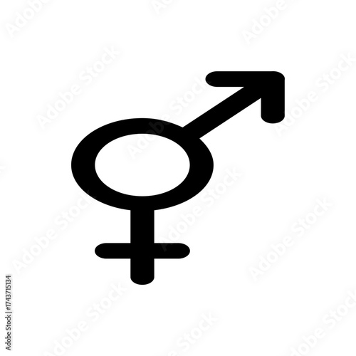 Illustration of a black transgender symbol with a circle, arrow, and cross on a white background image