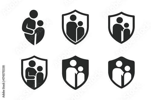 School Safety Logos. Safety in schools and educational institutions. Set Logo of Safety in schools and educational institutions: Teacher and student