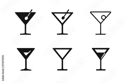 Martini Logo Variations. Alcohol. Set Logo of Alcohol: martini glass. harmonious logo variations of the same emblematic concept, each with different artistic