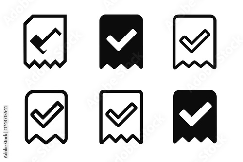 Checkout Logo Variations. Checkout process. Set Logo of Checkout process: Order confirmation screen with checkmark. harmonious logo variations of the same