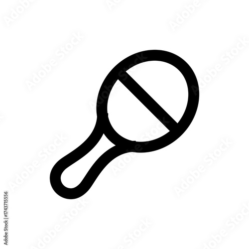 Black and white drawing of a tennis racket with a diagonal line across the racket face design element