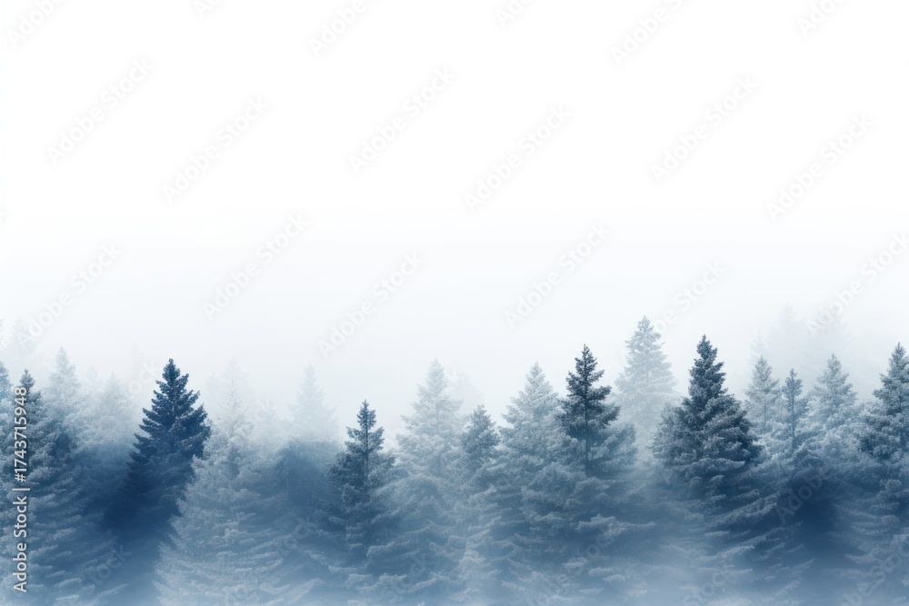 Naklejka premium Pine trees border mist scenery nature.