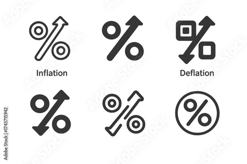 Inflation Deflation Logos. Inflation and Deflation. Set Logo of Inflation and Deflation: percentage sign. harmonious logo variations of the same emblematic