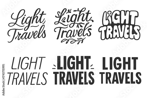 Harmonious Lettering Variations. Light Travels. Set lettering. harmonious lettering variations of the same emblematic concept, each with different artistic