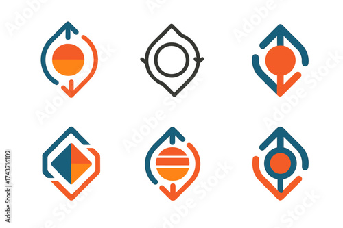 Energy Logo Variations. Thermal energy storage. Set Logo of Energy: heat exchange system icon. harmonious logo variations of the same emblematic concept, each