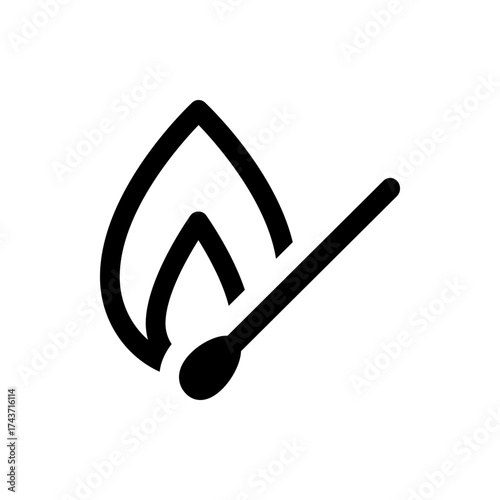 Simple black and white illustration of a matchstick igniting a flame with a minimalist design style