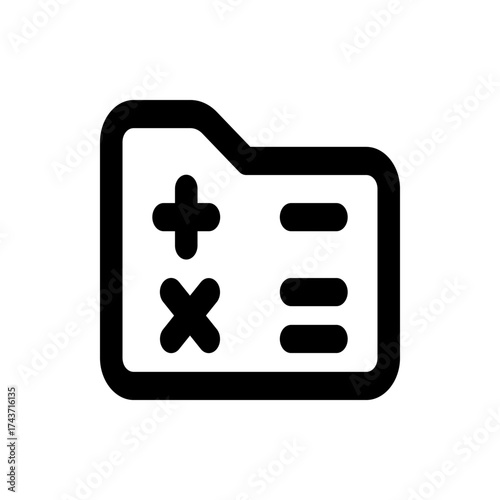 Black outlined folder icon containing plus sign, multiplication sign, and three horizontal lines symbol 100