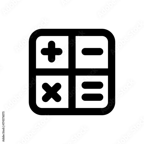 Illustration of a calculator with plus, minus, multiplication, and equal signs in a black and white design