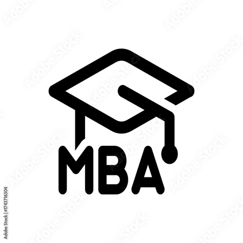 Black and white illustration of a graduation cap above the letters mba representing business education