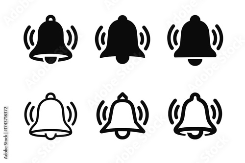 Creative Sound Icons. Sudden loud noise. Set Logo of Sound: ringing bell icon. harmonious logo variations of the same emblematic concept, each with different