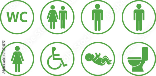 Restroom toilet wc signs for men women family and accessibility