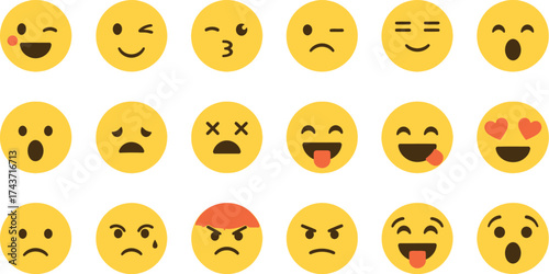 Collection of yellow circle emoji faces with various expressions