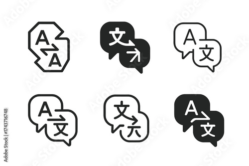 Translation Logo Variations. Translators or interpreters working with languages. Set Logo of Translators or interpreters working with languages: Speech bubbles