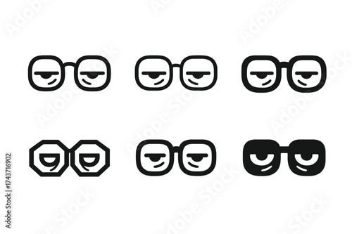 Eyewear Logo Variations. Tired, Weary Eyes. Set Logo of Tired, Weary Eyes: glasses. harmonious logo variations of the same emblematic concept, each with
