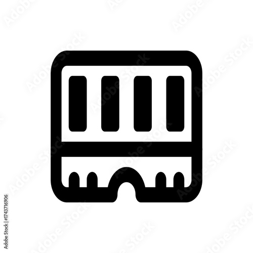 Illustration of a black and white bus icon with rounded edges and four windows on a white background view