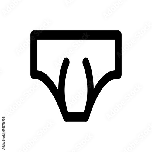 Illustration of a simple black and white underwear garment with a minimalist design and rounded edges
