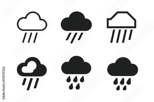 Rain Cloud Logos. Rain-Soaked Earth. Set Logo of Rain-Soaked Earth: rain cloud. harmonious logo variations of the same emblematic concept, each with different