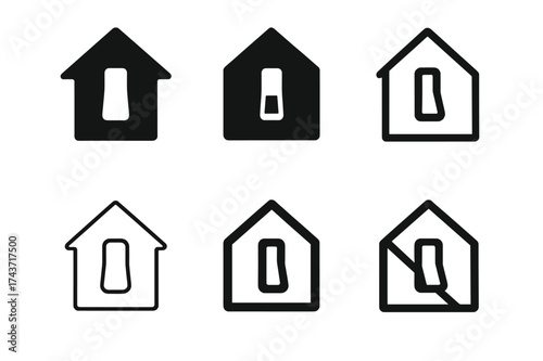 Toggle Switch Logos. Light switch plate. Set Logo of Home: toggle switch icon. harmonious logo variations of the same emblematic concept, each with different