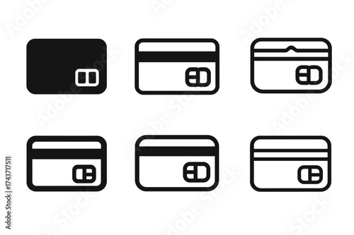 Credit Card Logos. Checkout process. Set Logo of Checkout process: Credit card. harmonious logo variations of the same emblematic concept, each with different