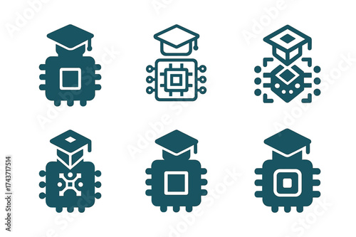 Tech Learning Logos. Learning new technologies. Set Logo of Learning new technologies: Microcontroller board (IoT module). harmonious logo variations of the