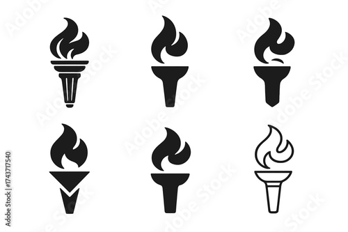 Variants of Memory Flame. Lamenting the loss of cultural heritage. Set Logo of memory flame: symbolic torch of heritage flickering out. harmonious logo