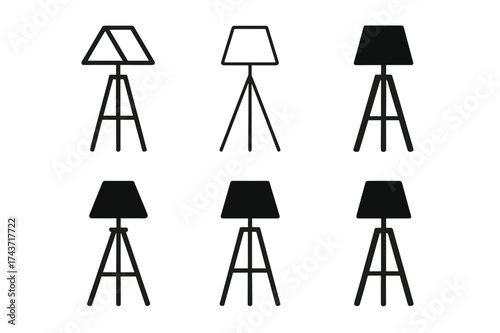 Cozy Lamp Logos. Creating a cozy atmosphere with floor lamps. Set Logo of Creating a cozy atmosphere with floor lamps: Tripod floor lamp. harmonious logo