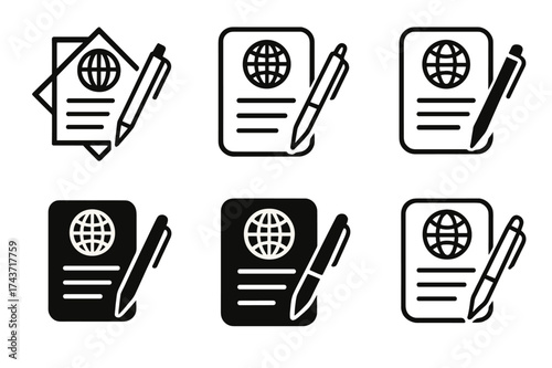 Citizenship Logo Variations. Citizenship applications. Set Logo of Citizenship applications: Application form with pen. harmonious logo variations of the same