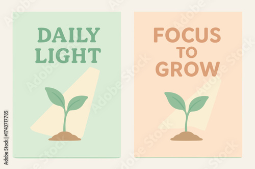Growth Banners in Pastel. Growth. Two vertical A6 banners with safe margins, centered composition, no elements touching edges, pastel style, mint and peach,
