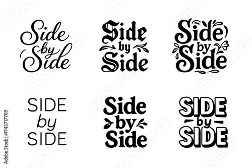 Creative Lettering Styles. Side by Side. Set lettering. harmonious lettering variations of the same emblematic concept, each with different artistic
