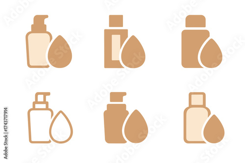 Foundation Logo Variations. Foundation bottles and sponges. Set Logo of Foundation bottles and sponges: Refillable foundation bottle. harmonious logo