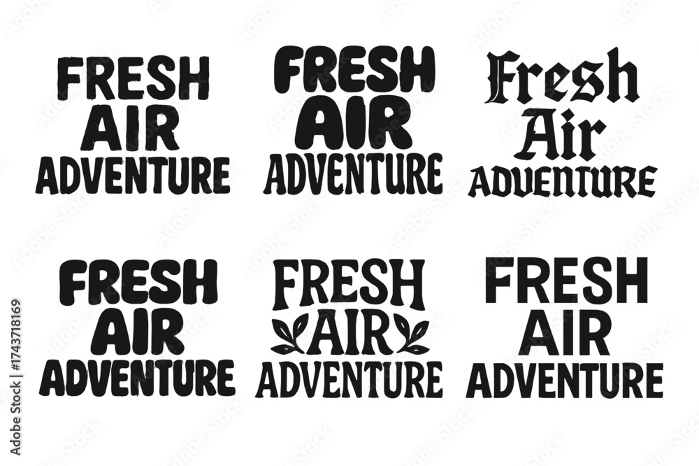 Obraz premium Fresh Air Typography. Fresh air adventure. Set lettering. harmonious lettering variations of the same emblematic concept (Grunge textured brush lettering,
