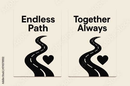 Endless Path Banners. Endless Path. Two vertical A6 banners with safe margins, centered composition, no elements touching edges, modern minimal, black and
