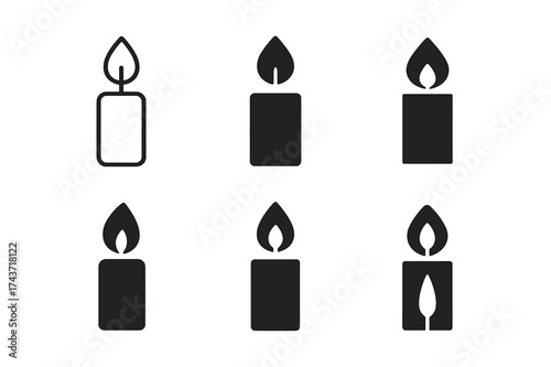 Birthday Candle Logos. Birthday candle wish. Set Logo of Celebration: lit birthday candle. harmonious logo variations of the same emblematic concept, each with