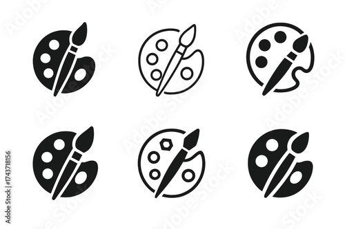 Creative Skill Logos. Mastering new skills and hobbies. Set Logo of Mastering new skills and hobbies: Paintbrush and palette. harmonious logo variations of the