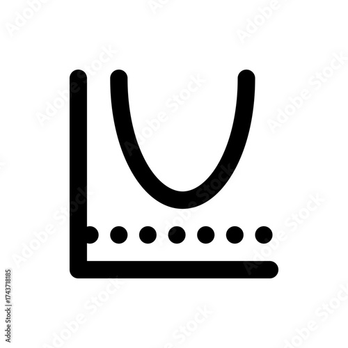 Illustration of a parabola with a vertical line and a horizontal line with dots in black color