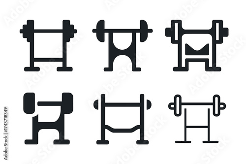 Weightlifting Logo Variations. Weightlifting. Set Logo of Weightlifting: squat rack. harmonious logo variations of the same emblematic concept, each with