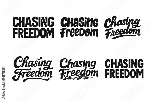 Freedom Lettering Variations. Chasing Freedom. Set lettering. harmonious lettering variations of the same emblematic concept (Stencil-inspired urban lettering,