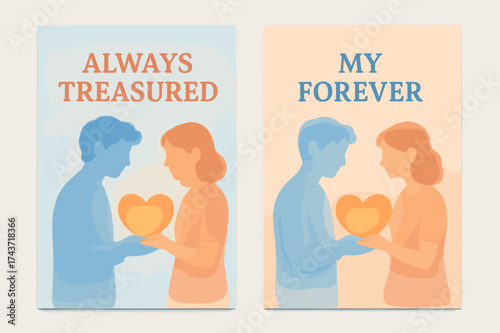 Heartfelt Soulmate Banners. Soulmates. Two vertical A6 banners with safe margins, centered composition, no elements touching edges, pastel style, sky blue and
